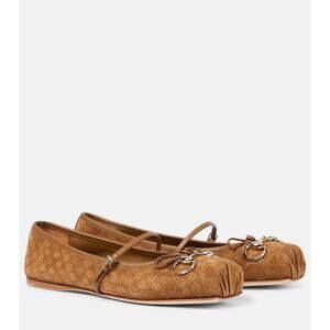 Gucci Horsebit Gg Brown Suede Ballet Flats Size 9